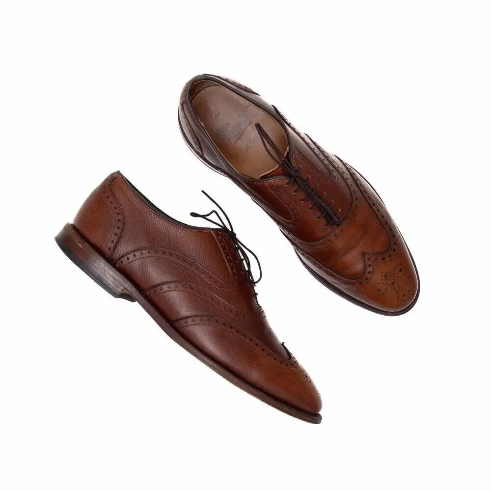 $395 Allen Edmonds McClain Brown Pebbled Leather Wingtip Oxford Shoes US10 EEE